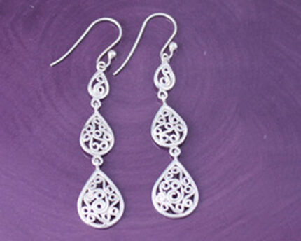 Pair of silver filigree teardrop earrings