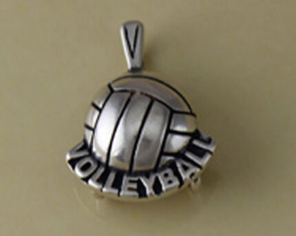 Silver volleyball pendant with VOLLEYBALL text