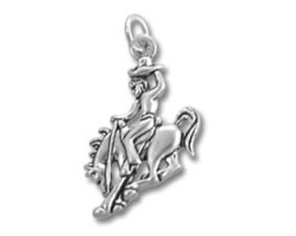 Silver cowboy riding bucking horse pendant charm