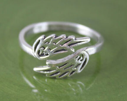 Silver ring with wing design