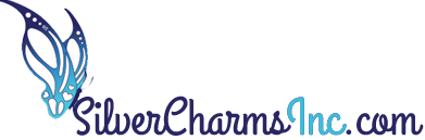 SilverCharmsInc.com logo with stylized blue charm