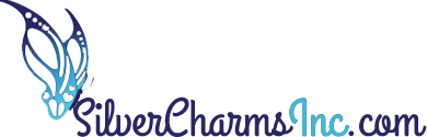 SilverCharmsInc.com blue stylized antlered skull logo