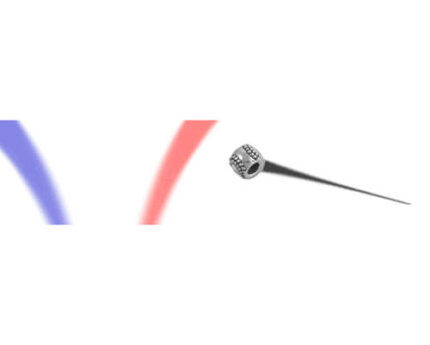 Beaded stick pin with red and blue arcs