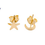 Flat Star and Crescent Moon Stud Earrings