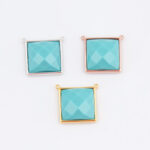 Three framed turquoise square gemstone pendants