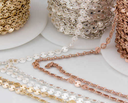 Gold, silver, and rose gold decorative chain trims Gold, silver, and rose gold decorative chain trims