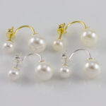 Gold and silver double-sided pearl stud earrings