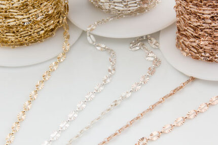 Gold, silver, rose-gold metallic trim on spools