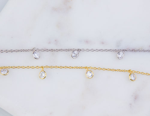 4mm Dangle CZ Chain by Foot 4mm Dangle CZ Chain by Foot