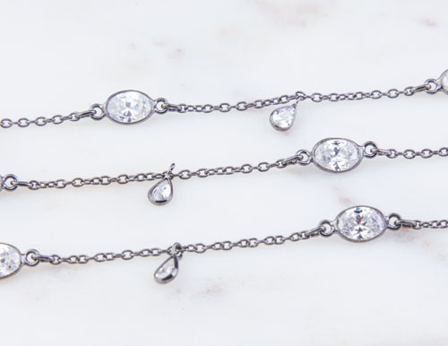 Black Silver CZ Chain By Foot Black Silver CZ Chain By Foot