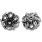 Two silver floral filigree bead caps