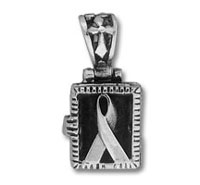 Rectangular silver pendant with awareness ribbon on black