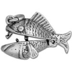 Vintage silver double fish brooch