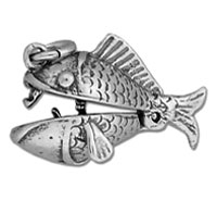 Vintage silver double fish brooch