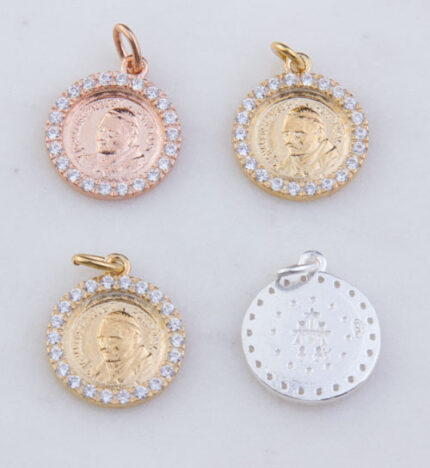 Pope John Paul CZ Round Pendant