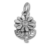 Silver flower charm pendant with leaves