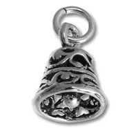 Ornate filigree silver bell charm