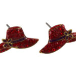 Pair of red rhinestone hat stud earrings