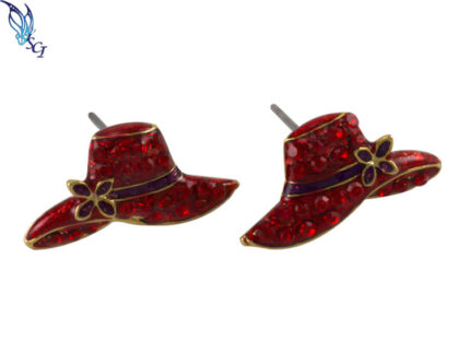 Pair of red rhinestone hat stud earrings