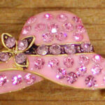 Pink rhinestone hat brooch with flower