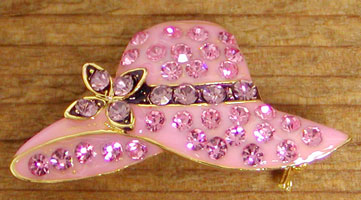 Pink rhinestone hat brooch with flower