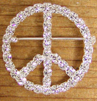 Sparkling rhinestone peace sign brooch