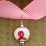 Pink breast cancer ribbon bead pendant