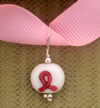 Pink breast cancer ribbon bead pendant
