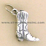 Silver cowboy boot charm pendant with star