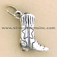 Silver cowboy boot charm pendant with star