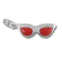 Silver cat-eye sunglasses charm with red lenses