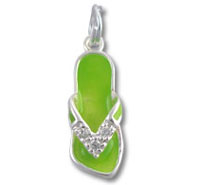 Green flip-flop pendant with silver rhinestones