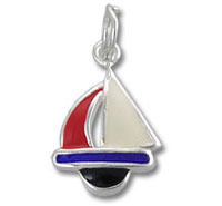 Silver enamel sailboat pendant with red, white, blue