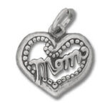 Silver heart-shaped "mom" pendant charm