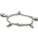 Silver charm bracelet with dangling charms