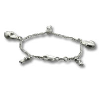 Silver charm bracelet with dangling charms