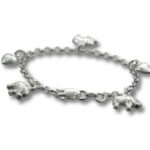 Silver charm bracelet with animal and heart charms