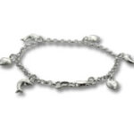Silver charm bracelet with heart pendants