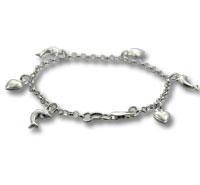 Silver charm bracelet with heart pendants