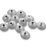 Silver ribbed round metal spacer beads