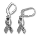 Pair of silver "Survivor" ribbon earrings