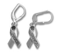 Pair of silver "Survivor" ribbon earrings