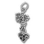 Silver bouquet charm with "MOM" heart