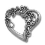 Silver heart-shaped floral filigree pendant