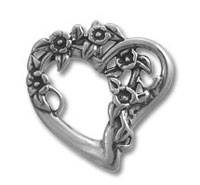 Silver heart-shaped floral filigree pendant