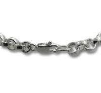 Close-up of silver necklace chain with lobster clasp
