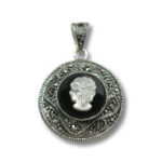 Vintage silver cameo pendant with ornate filigree