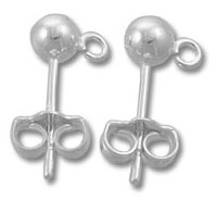 Silver ball stud earring posts with butterfly backs