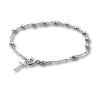 Silver beaded bracelet with dangling cross