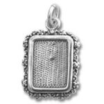 Rectangular silver textured pendant with beaded border